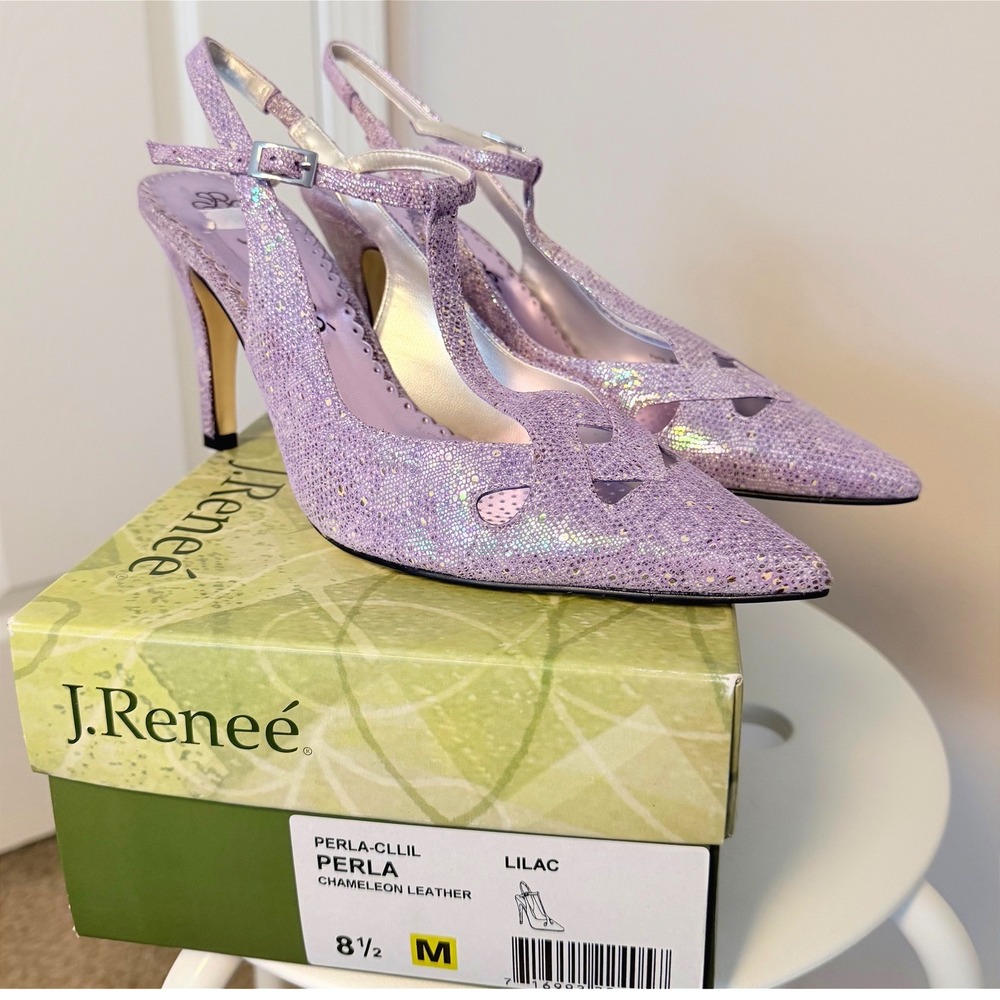 New in Box J.Renee Perla Chameleon Leather Violet Heels Y2K Straps Size 8.5